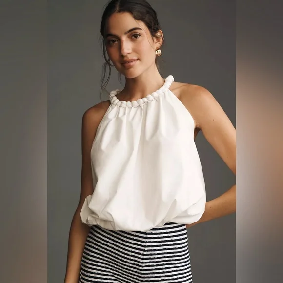 NWT Size L - Anthropologie 100% Cotton Braided Bubble-Hem Tank Top (NWT US$ 88) - Picture 2 of 16